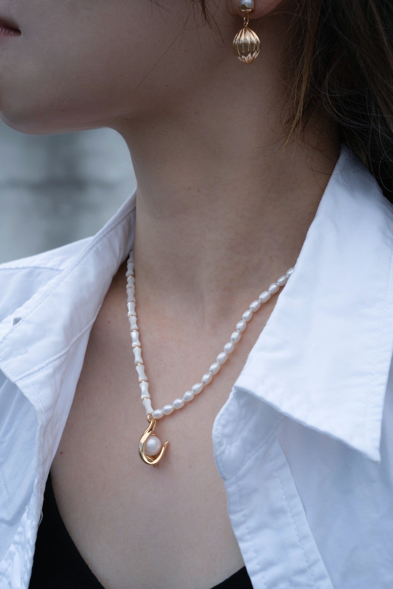 Orchid Bamboo Pearl Necklace