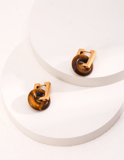 Assembled tiger’s eye disc earrings